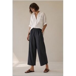 Eileen Fisher Organic Cotton Wide Leg Ankle Pants Womens L Black Coastal Summer